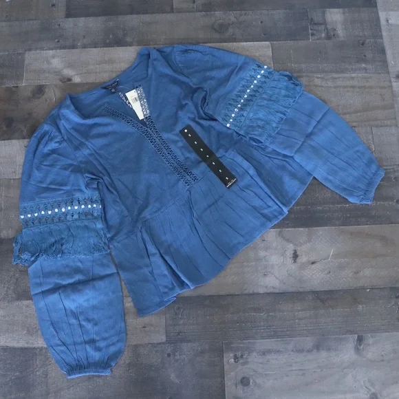 Lucky Brand Cutout Peasant Top Blue Small - Picture 5 of 9